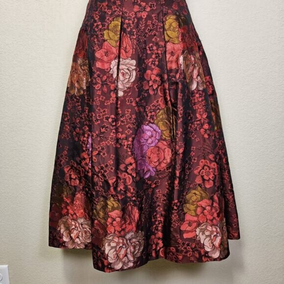 Teri Jon Rickie Freeman Jacquard Skirt Taffeta Floral Formal Midi Full Red 12 - Picture 4 of 16